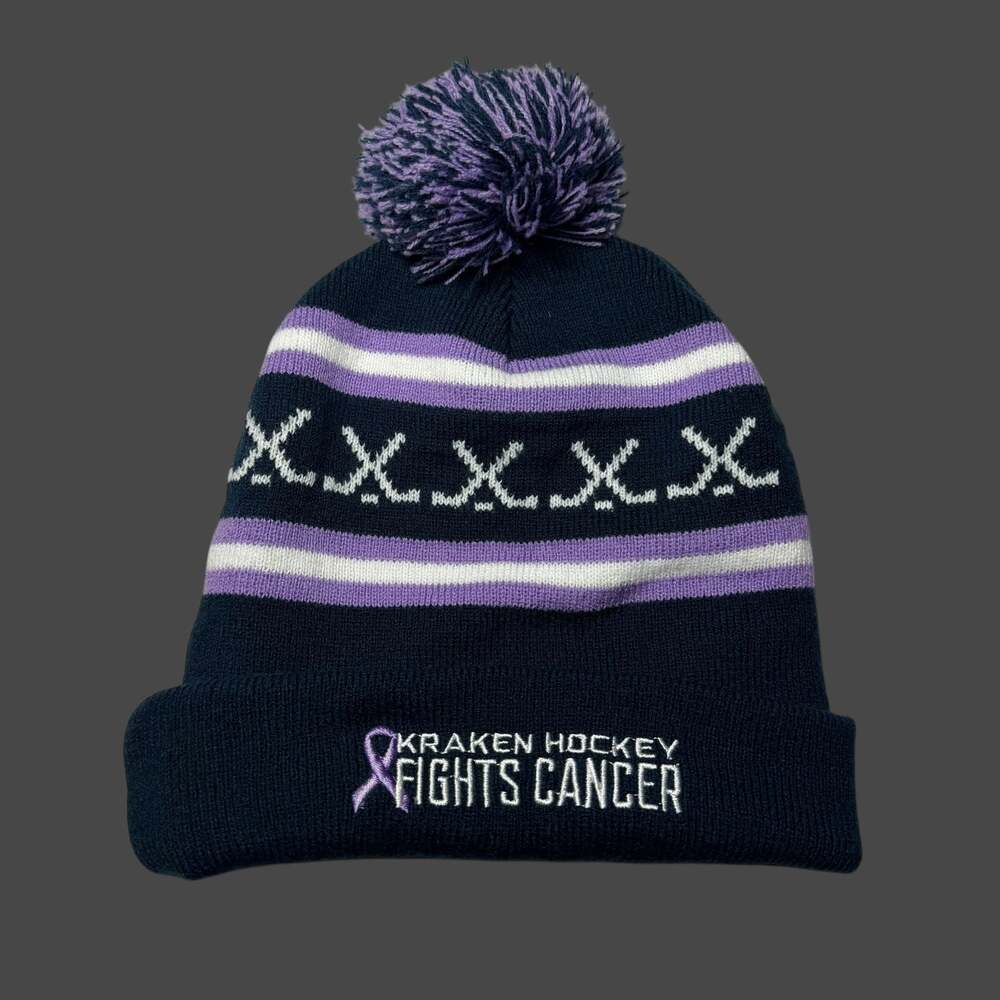Seattle Kraken Hockey Fights Cancer Pom Cuffed Beanie Hat Virginia Mason Health